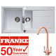 Franke 1.5 Bowl White Reversible Composite Kitchen Sink & Copper Swan Neck Tap