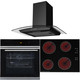Black Touch Control 10 Function Single Fan Oven, 60cm Ceramic Hob & Curved Hood
