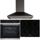 Black Touch Control Pyrolytic Single Fan Oven, 13A Induction Hob & Chimney Hood