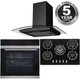 Black Pyrolytic Single Fan Oven, 5 Burner 70cm Gas Hob & Curved Cooker Hood