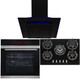 Black 13 Function Single Fan Oven, 5 Burner 70cm Gas Hob & Angled Cooker Hood