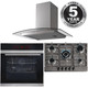 Pyrolytic Single Fan Oven, 70cm 5 Burner Steel Gas Hob & Curved Cooker Hood Fan