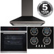 60cm Black 13 Function Digital Single Fan Oven, 4 Burner Gas Hob & Chimney Hood