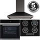 60cm Black 10 Function Digital Single Fan Oven, 4 Burner Gas Hob & Chimney Hood