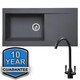 SIA 1.0 Bowl Grey Composite Reversible Inset Kitchen Sink & KT5BL Black Tap