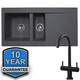 SIA 1.5 Bowl Grey Composite Reversible Inset Kitchen Sink & KT3BL Black Tap