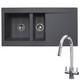 SIA 1.5 Bowl Grey Composite Reversible Inset Kitchen Sink & KT4CH Pull-out Tap