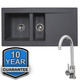 SIA 1.5 Bowl Grey Composite Reversible Inset Kitchen Sink & KT6BN Mixer Tap