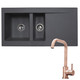 SIA 1.5 Bowl Grey Composite Reversible Inset Kitchen Sink & KT6CUD Copper Tap