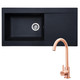 SIA 1.0 Bowl Black Composite Reversible Inset Kitchen Sink & KT6CU Copper Tap