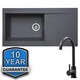 SIA 1.0 Bowl Grey Composite Reversible Inset Kitchen Sink & KT6BL Black Tap