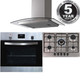 SIA 60cm Stainless Steel Digital Single Fan Oven, 5 Gas Burner Hob & Curved Hood