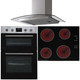 SIA 60cm Stainless Steel Built-in Double Oven, 4 Zone Ceramic Hob & Curved Hood