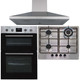 SIA 60cm Stainless Steel Built-in Double Oven, 4 Burner Gas Hob & Chimney Hood