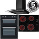 SIA 60cm Black Built In Double Fan Oven, 4 Zone Touch Ceramic Hob & Curved Hood