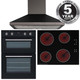 SIA 60cm Black Built In Double Fan Oven, 4 Zone Touch Ceramic Hob & Extractor