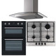 SIA 60cm Double Built-In Fan Oven, 4 Burner Stainless Steel Gas Hob & Curved Fan