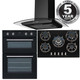 SIA 60cm Black Built In Fan Oven, 70cm 5 Burner Gas & Curved Glass Cooker Hood