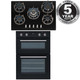 SIA 60cm Black Built In Fan Oven & 70cm 5 Burner Gas With Cast Iron Pan Stands