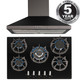 SIA 70cm 5 Burner Gas On Glass Hob With Cast Iron Supports & Chimney Cooker Hood