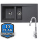 SIA 1.5 Bowl Grey Composite Reversible Inset Kitchen Sink & KT7 Pull-out Tap