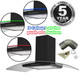 SIA 100cm Black 3 Colour LED Edge Lit Curved Glass Cooker Hood Fan & 1m Ducting