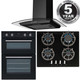 SIA 60cm Double Electric True Fan Oven, 4 burner Gas On Glass Hob & Curved Hood