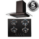 SIA 60cm 4 Burner Black Gas On Glass Hob And Curved Glass Cooker Hood Extractor