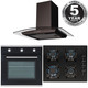 SIA 60cm Black Built In Electric Single Fan Oven, 4 Burner Gas Hob &Curved Hood