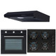 SIA 60cm Black Single Electric Fan Oven, 4 Burner Gas Hob And Visor Cooker Hood