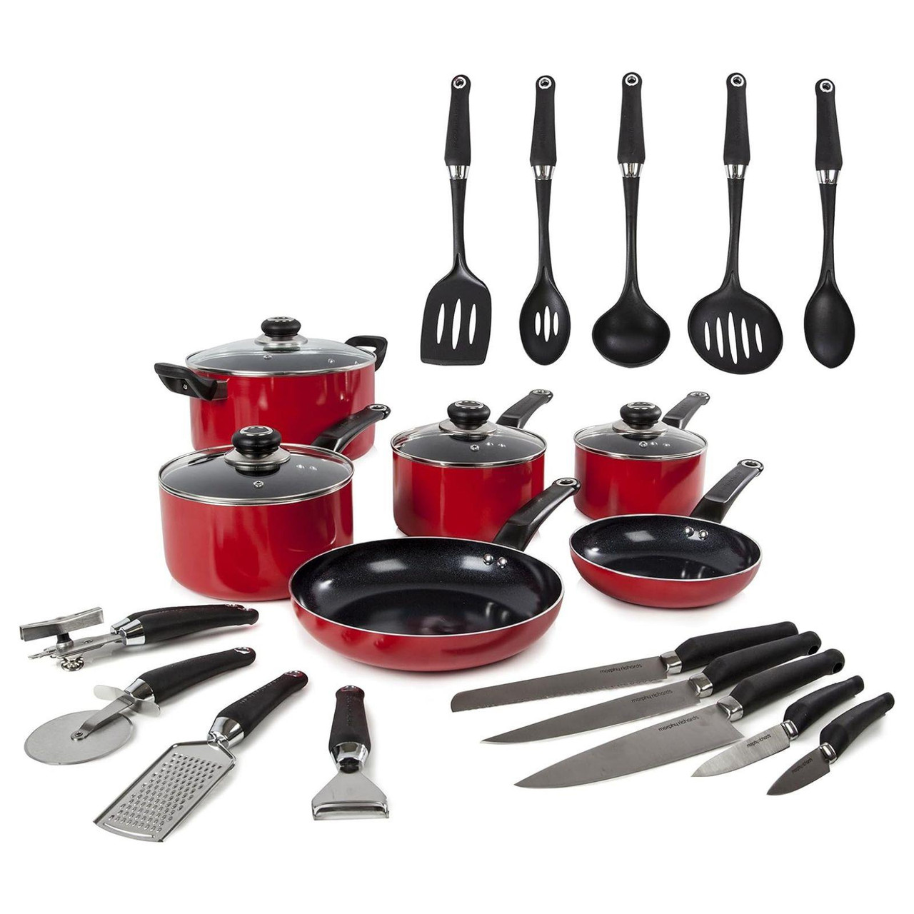 Image of Morphy Richards Red 20 Piece Non-Stick Cookware Set - 970051