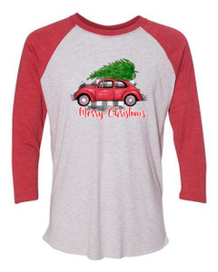 Merry Christmas Beetle - Three-Quarter Sleeve Raglan