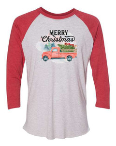Merry Christmas Red Truck 2 - Three-Quarter Sleeve Raglan