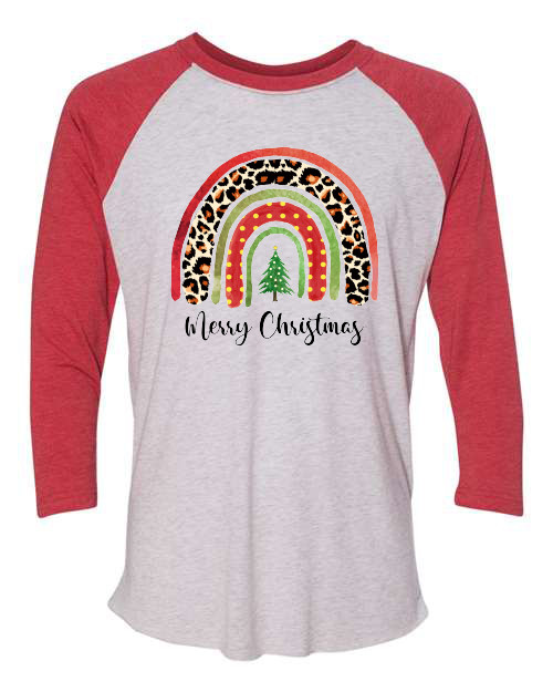 Merry Christmas Rainbow - Three-Quarter Sleeve Raglan