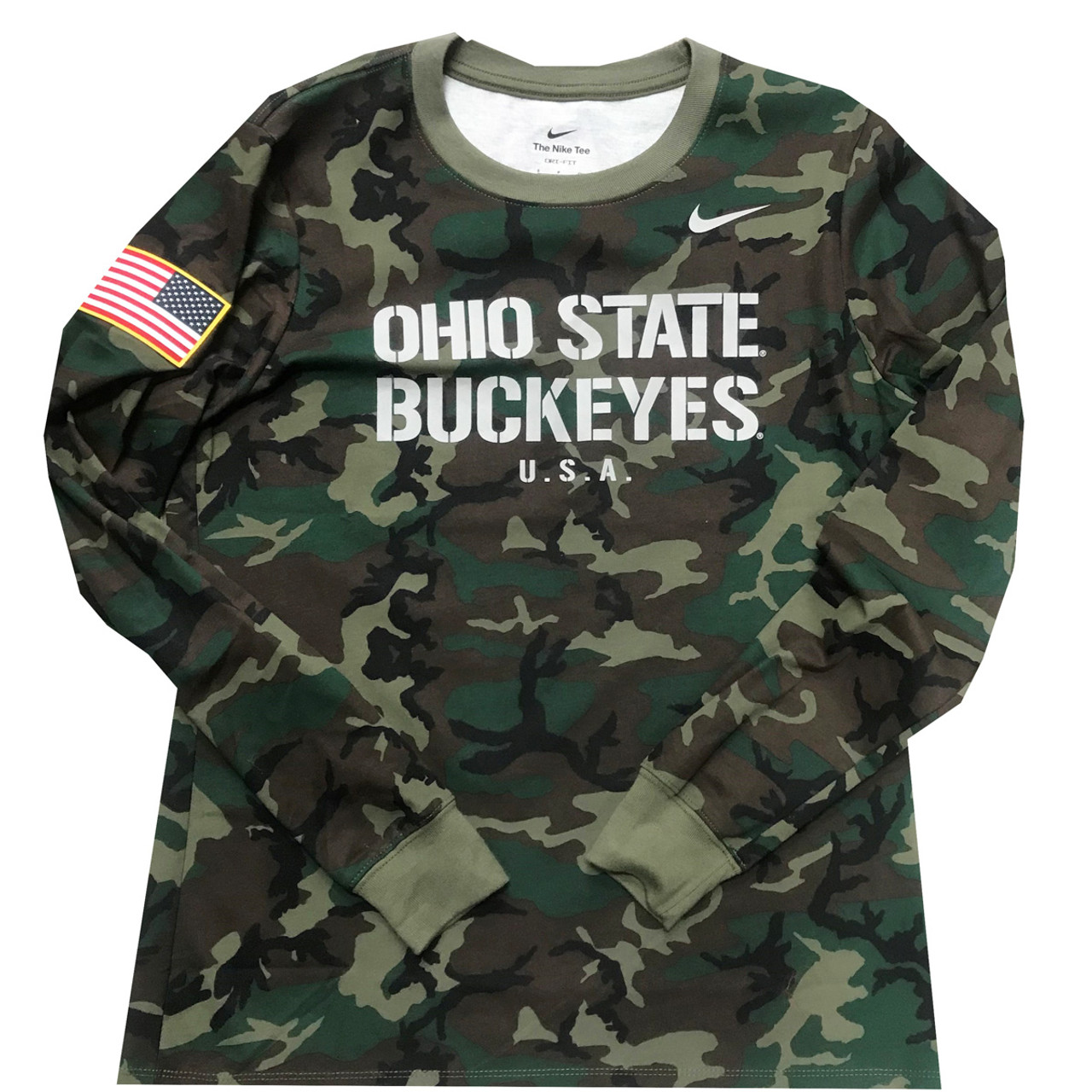 Rond en rond Geniet Senaat Womens Nike Long Sleeve Camo Print Military Shirt with American Flag and  Ohio St - College Traditions