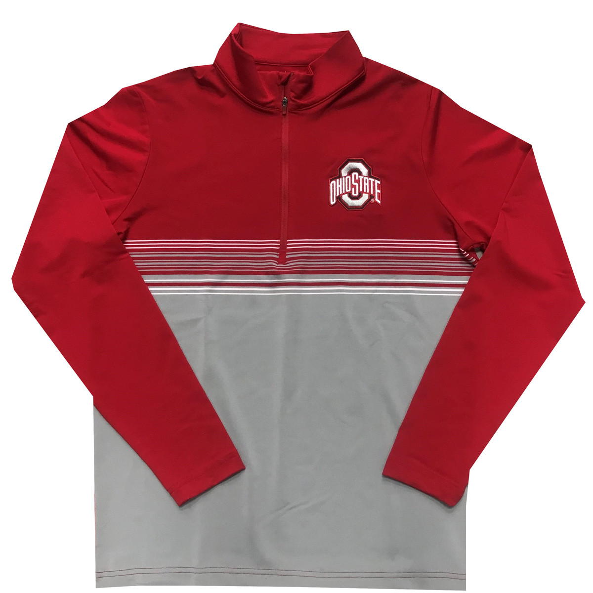Red, Silver, White Stripe Quarter Zip With Embroidered Logo