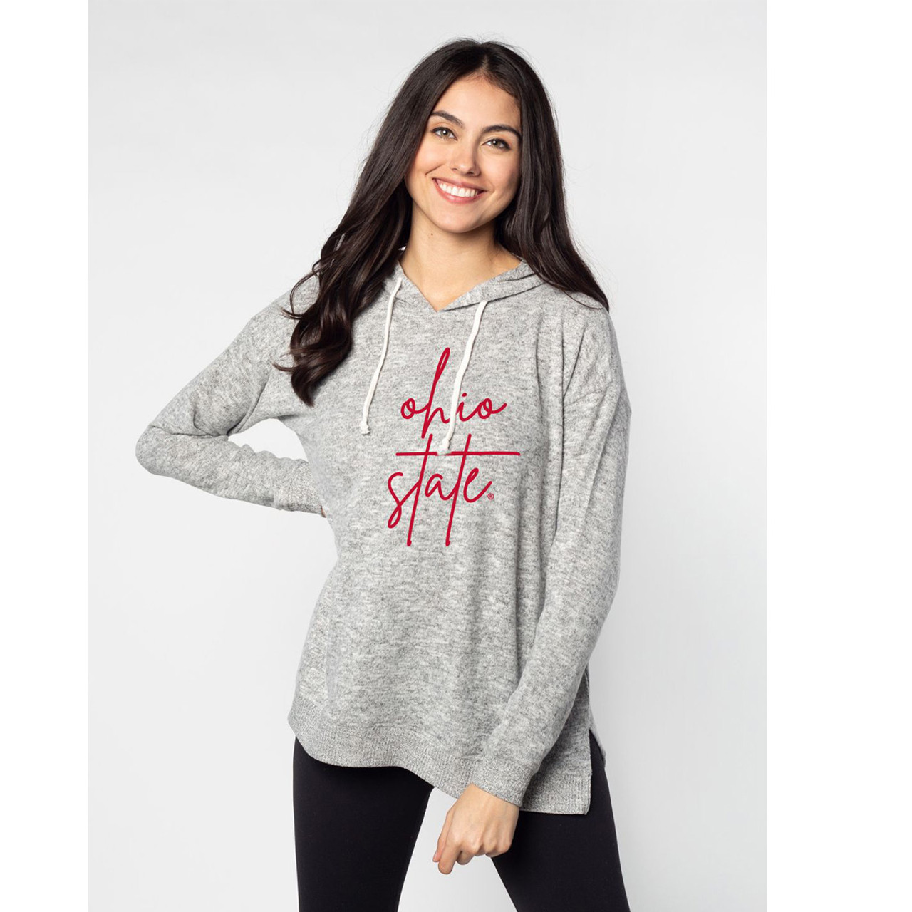 Womens Long Sleeve Hooded Tunic Fleece with Ohio State Text