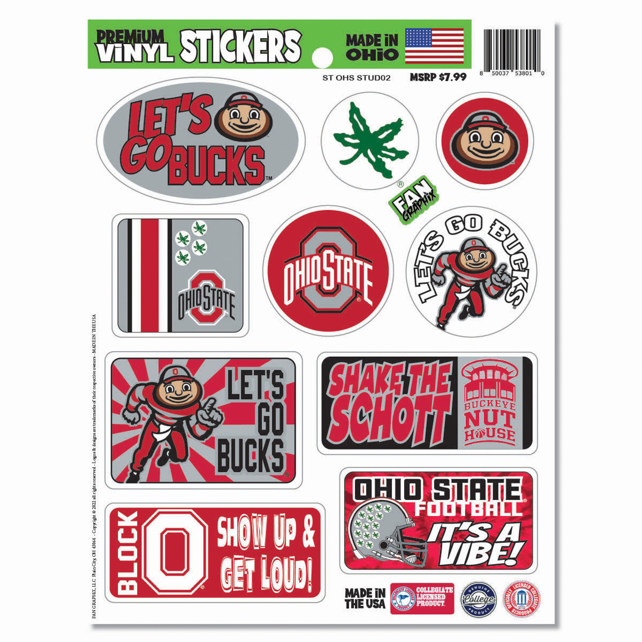 Ohio State Vinyl Multi-Sticker Sheet. Perfect For Laptops & Water