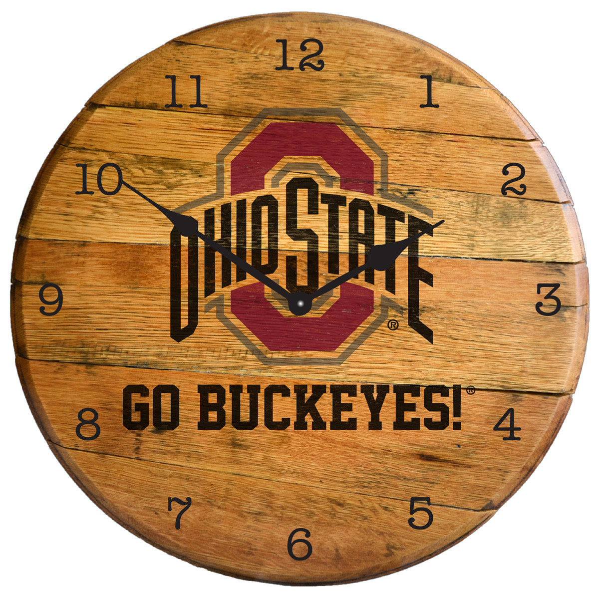 OSU Whiskey Barrel Clock. Made from authentic reclaimed barrel heads