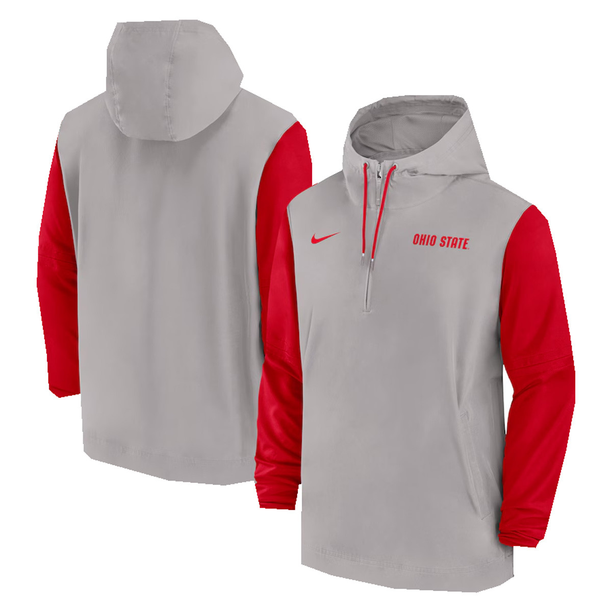 Ohio State Nike Gray/Red 1/4 Zip Player Jacket w/ Hood and Pockets