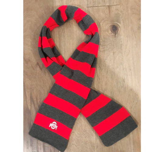 Scarlet & Gray Stripe Scarf With Ohio State Logo