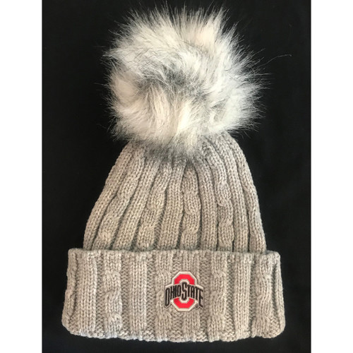 Gray Ohio State Alps Knit Hat With Faux Fur Pom