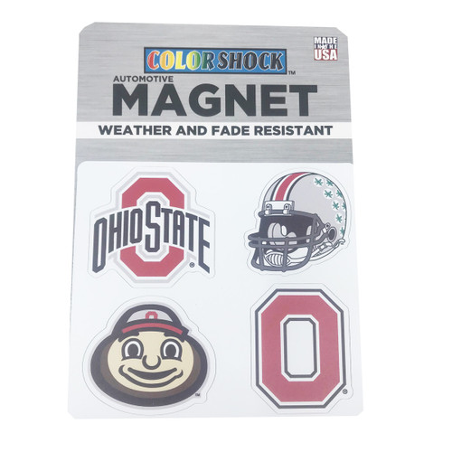 4 Pack Ohio State Magnets. Includes Athletic Logo, Helmet, Brutus, Block O