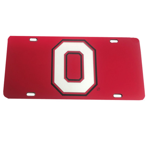 Red License Plate with Mirror Block O Logo