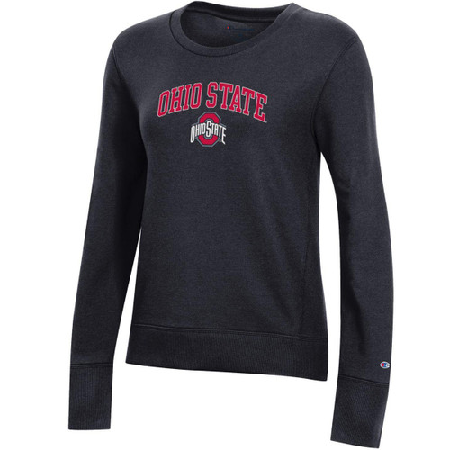 Womens Black Long Sleeve Crewneck with Ohio State Logo