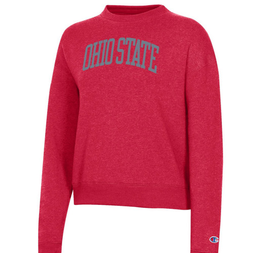 Women's Red Crew Neck Sweatshirt With Arch Ohio State Logo