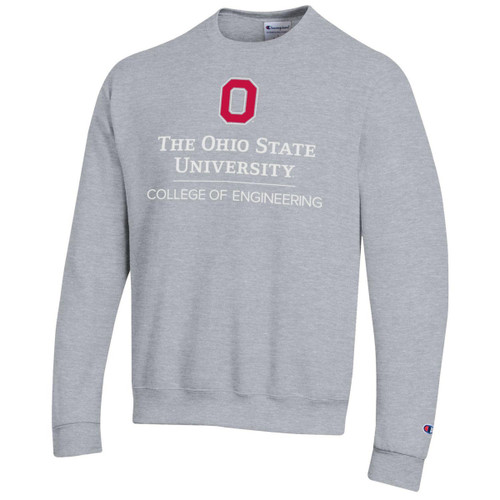 Ohio State College of Engineering grey crewneck sweatshirt, front view, officially licensed