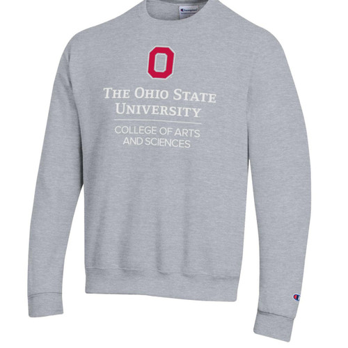 Ohio State College of Arts & Sciences grey crewneck sweatshirt — front view, officially licensed