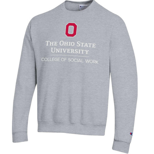 Ohio State College of Social Work grey crewneck sweatshirt, front view, officially licensed