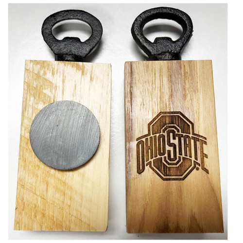 Ohio State Wood Etched Bottle Opener with Magnet. 2"x 4"